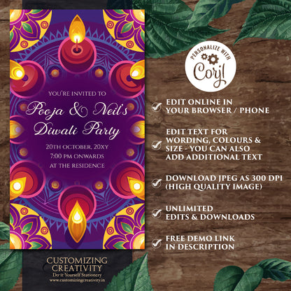 Diwali party invite Digital Diwali invitations, Diwali party invitation & Diwali invite, Happy Diwali card greeting as Diwali Evite template