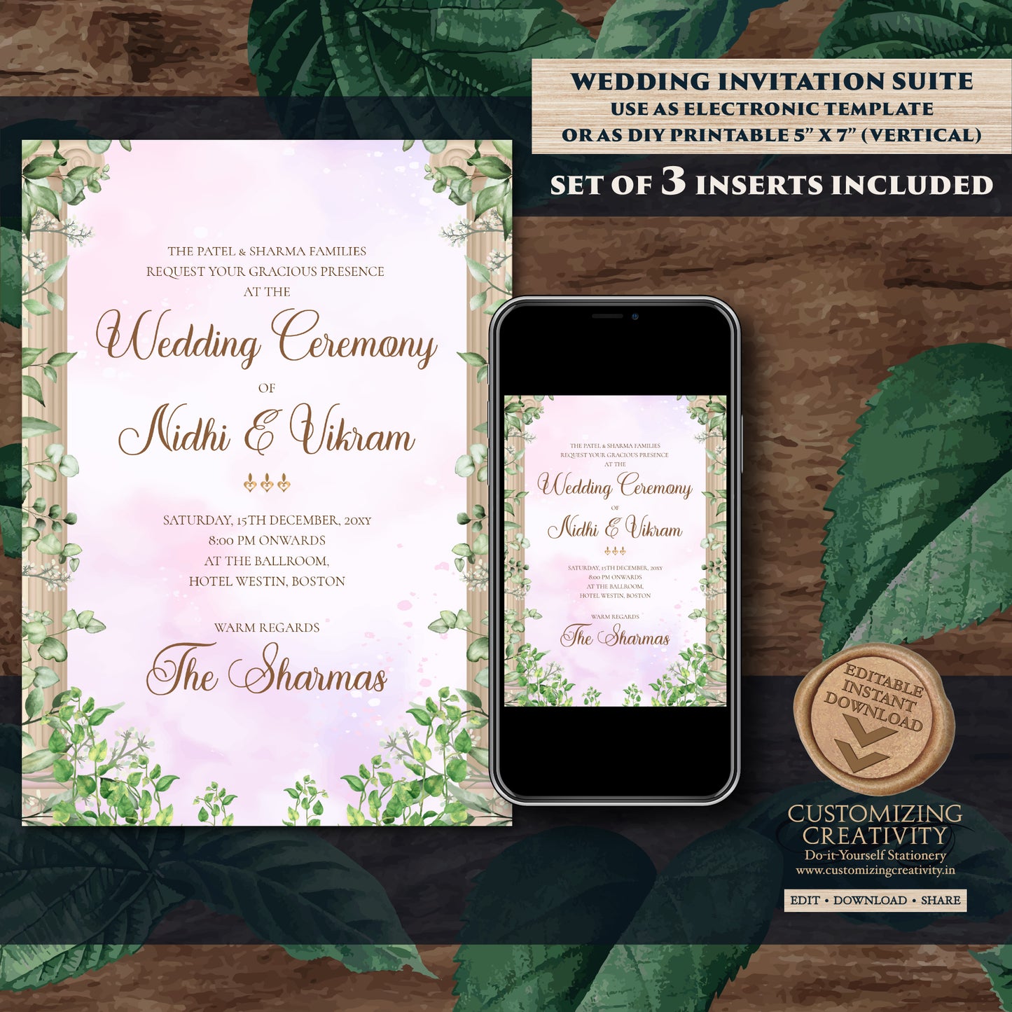 Indian wedding invitation Digital Shaadi invites, Indian wedding card as Indian Wedding invite, Hindu invitation as Hindu wedding invite