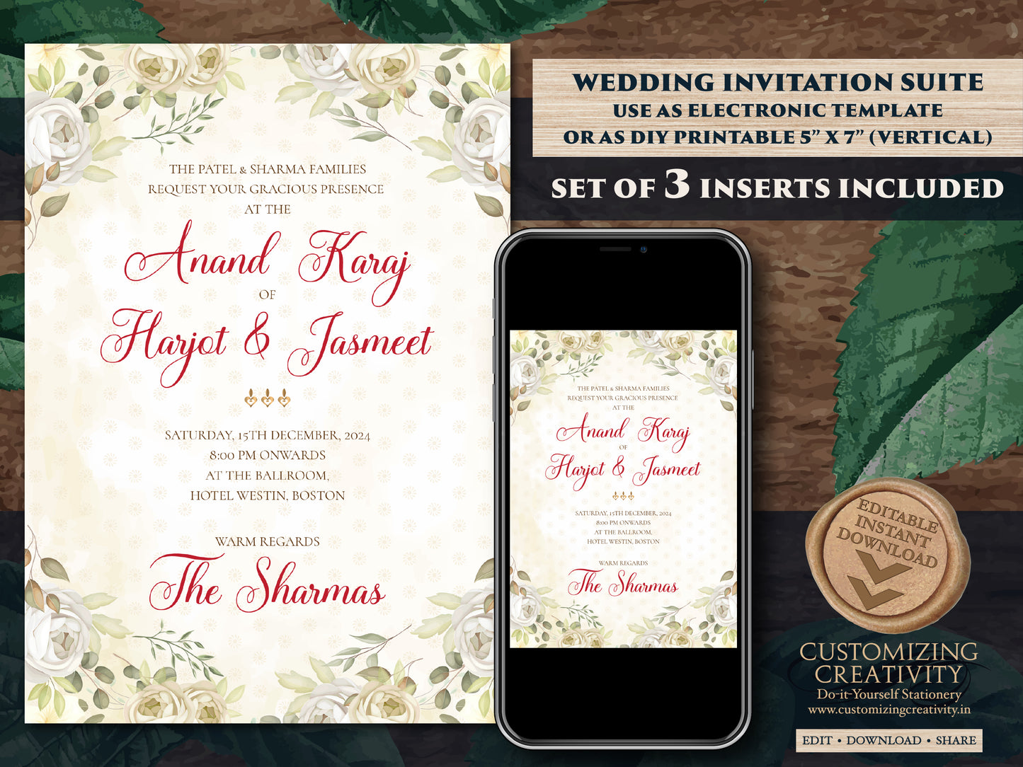 Punjabi wedding card as Sikh wedding card Indian, Anand Karaj invites & Sikh Wedding Invite, Punjabi Wedding invite as Sikh invitations
