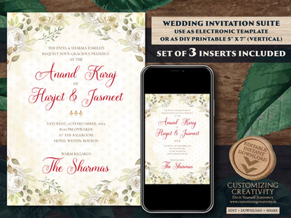 Punjabi wedding card as Sikh wedding card Indian, Anand Karaj invites & Sikh Wedding Invite, Punjabi Wedding invite as Sikh invitations