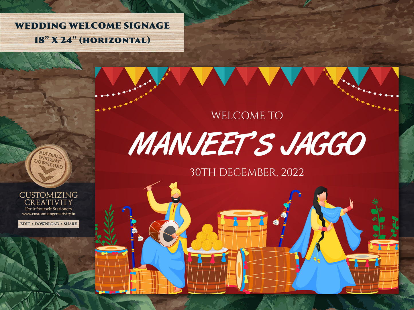 Jago signs Welcome Board as Dholki Decor sign, Jaggo Night signs & Jago Signs for Boy, Jaggo Welcome Signs as Punjabi Wedding Decor signages