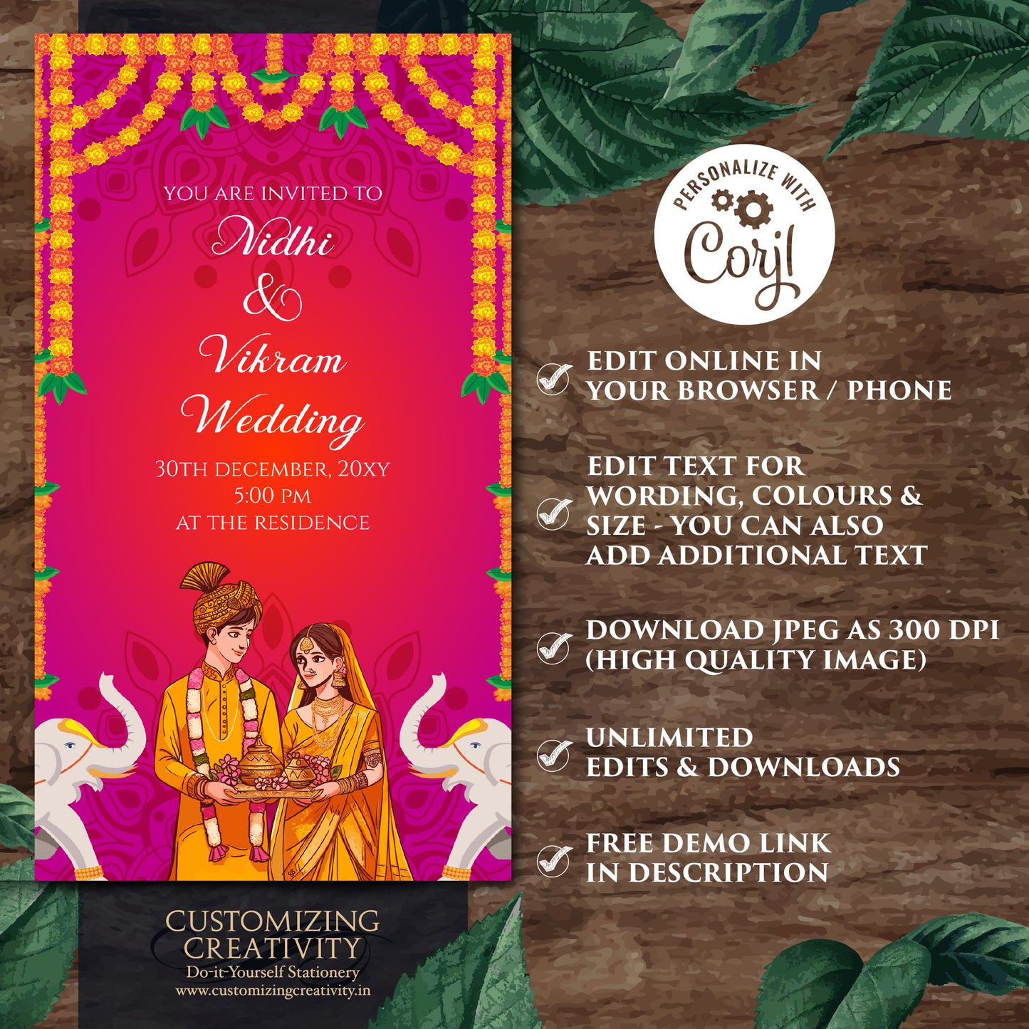Indian Wedding card & Indian wedding invite, Digital Hindu Wedding invite Indian Wedding invitation, Hindu invitation as Hindu wedding cards