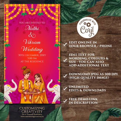 Indian Wedding card & Indian wedding invite, Digital Hindu Wedding invite Indian Wedding invitation, Hindu invitation as Hindu wedding cards