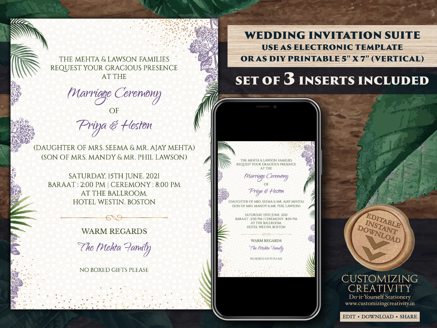 Indian Invites Tropical Wedding as Beach Wedding invitations, Spring Wedding cards, Summer Wedding Invite & Indian Wedding invitations Hindu