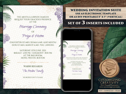 Indian Invites Tropical Wedding as Beach Wedding invitations, Spring Wedding cards, Summer Wedding Invite & Indian Wedding invitations Hindu