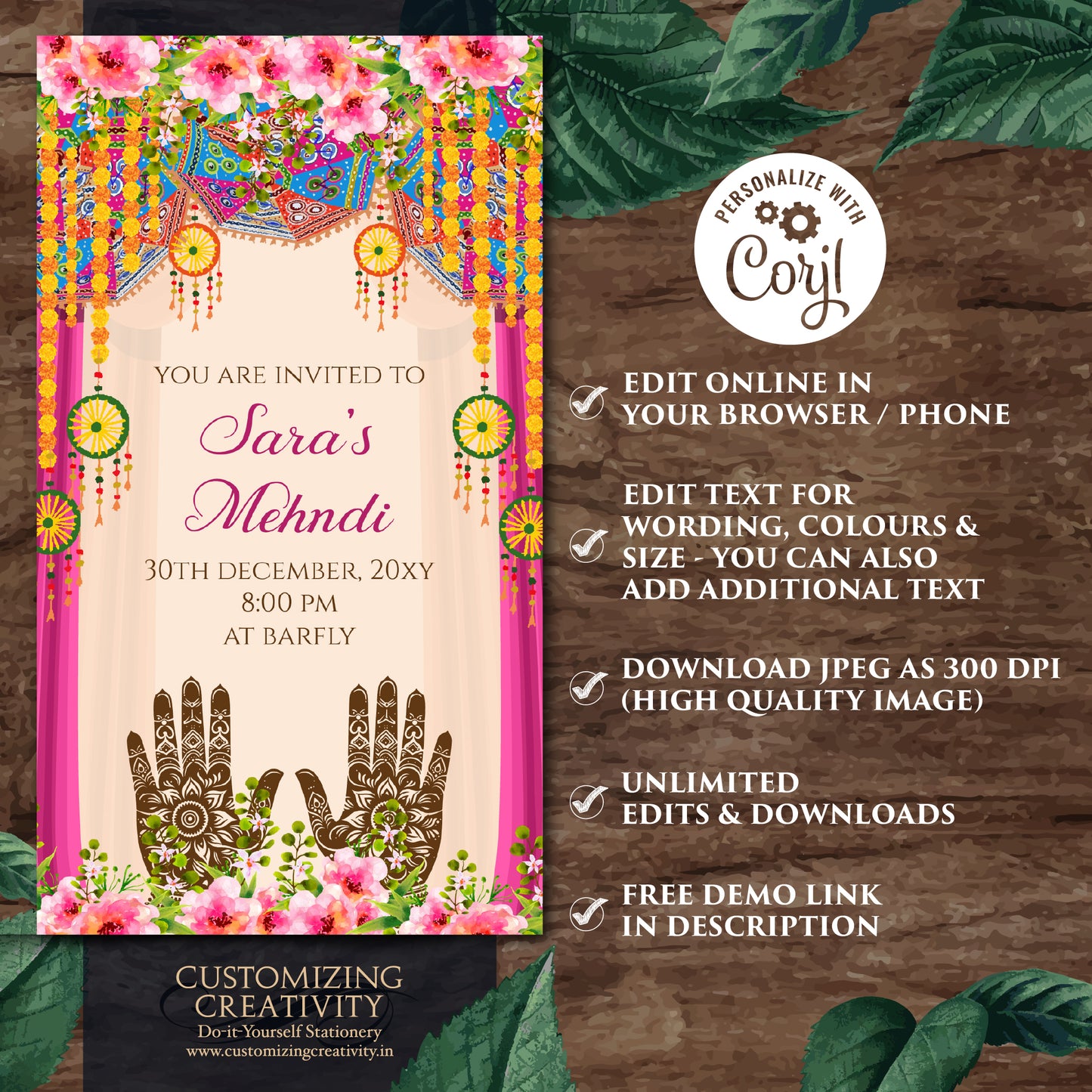 Digital Mehendi invitation Mehndi invite, Mehndi invitations Digital Dholki invite & Mendhi Night invite as Dholki invitations Mehndi cards