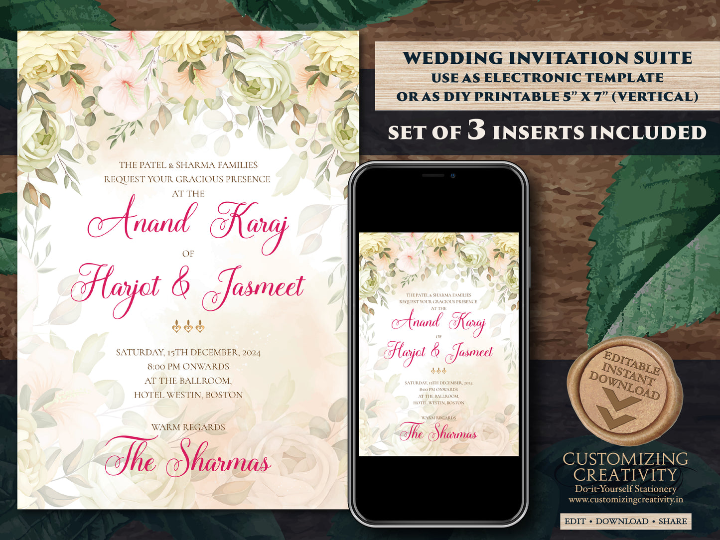 Anand Karaj invites as Sikh Invites, Punjabi invitations as Punjabi invites, Anand Karaj cards & Sikh invitations, Anand Karaj invitations