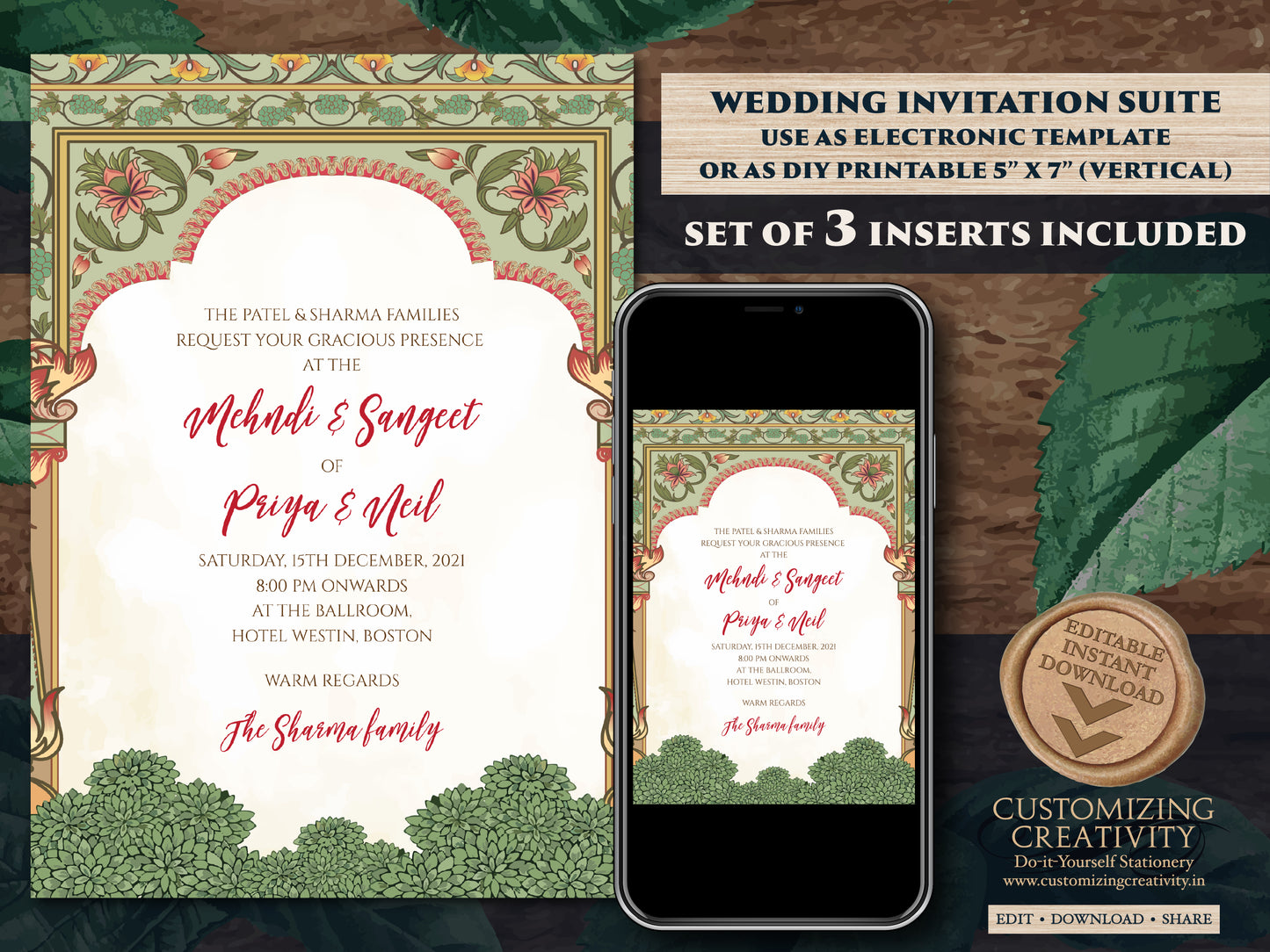 Indian wedding invitation Hindu Wedding invite, Digital Indian cards Hindu Wedding cards, Hindu invitation & Hindu Wedding Invitation Indian