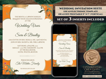 Moroccan Invitation Indian Wedding, Arabic Invite Muslim Nikah cards, Muslim Wedding card & Wedding invite Moroccan, Indian invitation Hindu