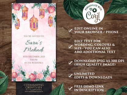Henna Party invites Mehndi Invites, Mendhi Night invites & Digital Mehndi invites, Mehendi invitations, Mehndi invitations as Mendhi invites