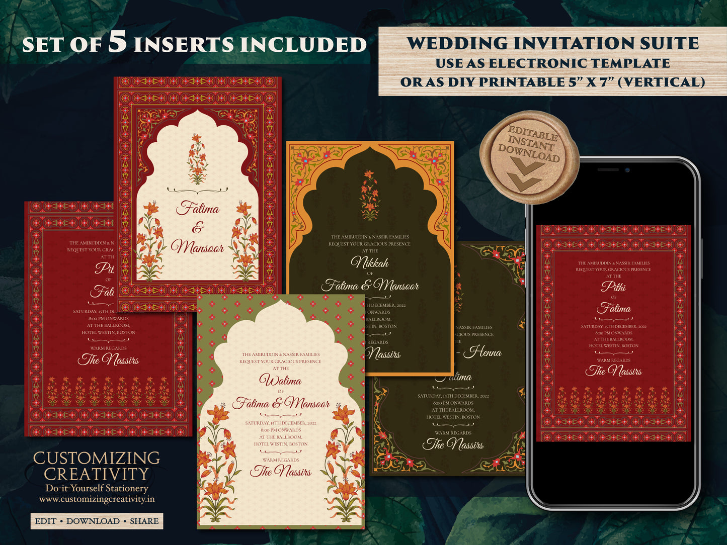 Muslim Wedding Invitations Digital as lslamic Wedding invites, Muslim Wedding cards Nikaah & Islamic invitation Nikkah invitations Pakistani
