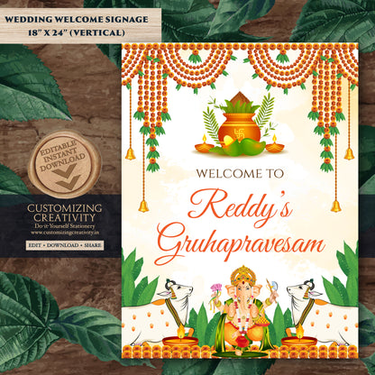 Indian Housewarming welcome sign Gruhapravesham Welcome sign, Indian Housewarming signs Grihapravesh Welcome sign & Gruhapravesam signs