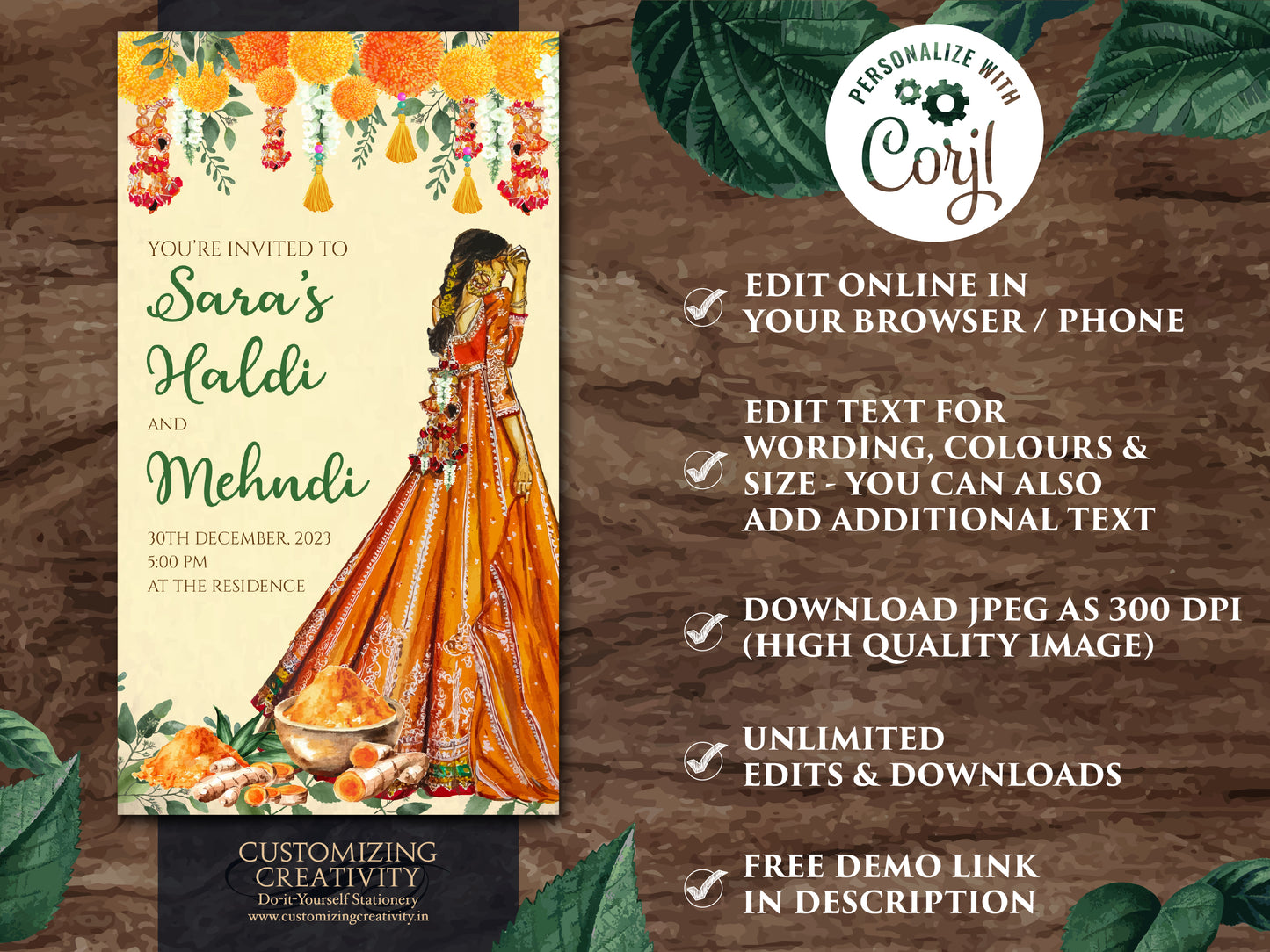 Electronic Haldi card as Holud invitations, Digital Haldi invites & Haldi invitations, Digital Pithi invites as Mayoun invites, Holud invite