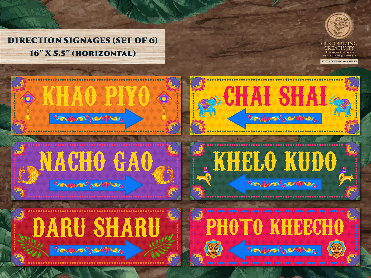 Quirky Mehndi Signs as Directional Welcome Signs, Fun Signages Directions & Indian art signs, Punjabi truck art signs as Desi wedding decor
