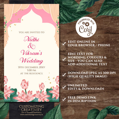 Digital Indian Wedding invite Hindu Wedding card, Hindu invitation as Indian wedding cards, Indian Wedding invitation & Hindu wedding invite