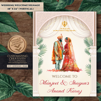 Sikh Wedding welcome Sign Anand Karaj Sign, Punjabi Wedding Signs & Anand Karaj welcome sign, Sikh Welcome sign as Punjabi Welcome Signs