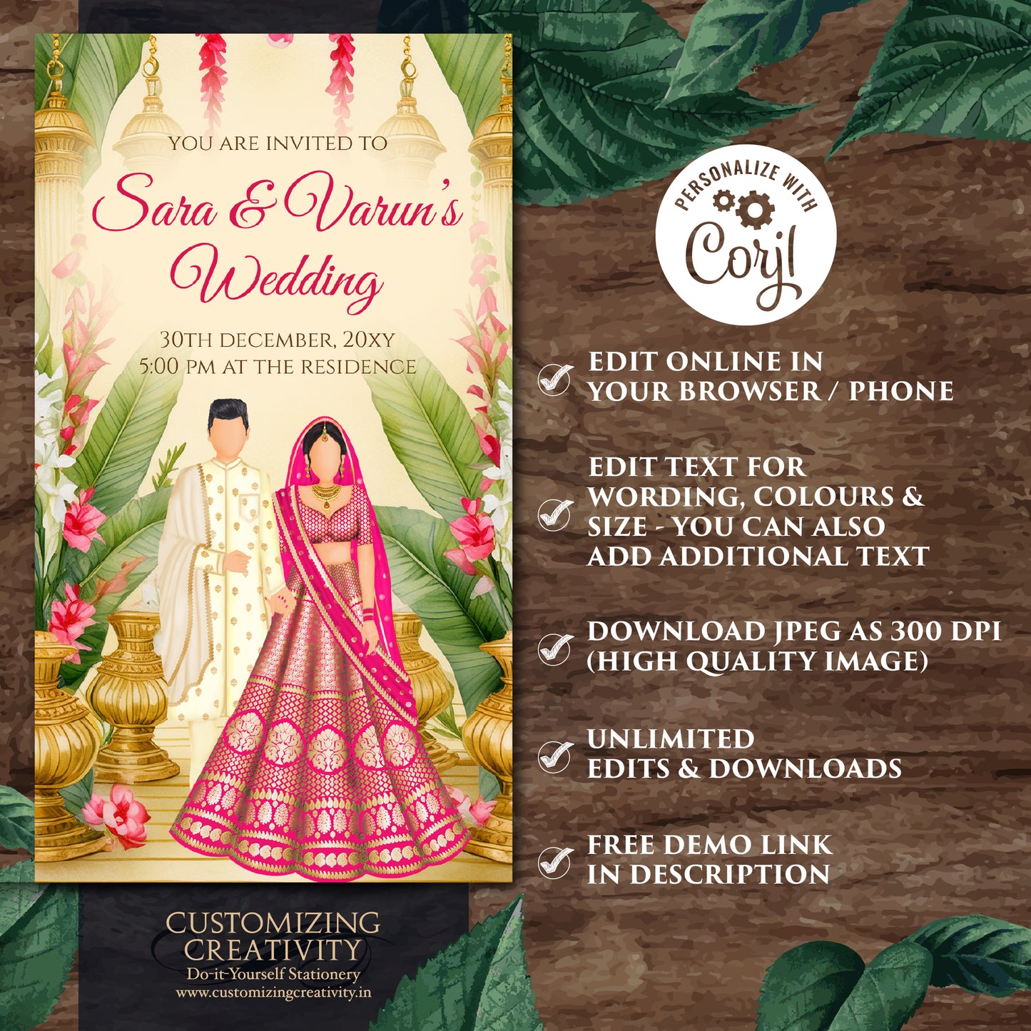 Indian Wedding invitation & Indian wedding card, Digital Hindu wedding invite Hindu invitation, Indian Wedding invite as Hindu Wedding cards