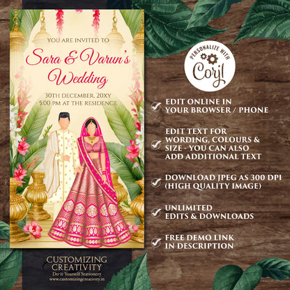 Indian Wedding invitation & Indian wedding card, Digital Hindu wedding invite Hindu invitation, Indian Wedding invite as Hindu Wedding cards