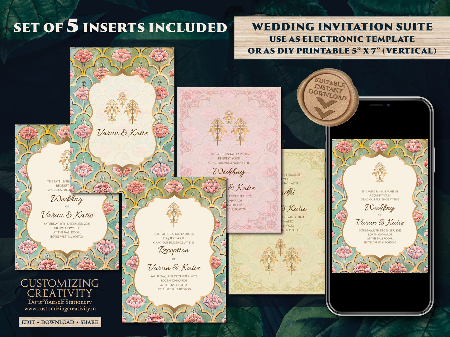 Indian wedding card & Indian invitations, Indian Wedding Invitations as Indian Wedding invite, Indian cards as Hindu Wedding invite Indian