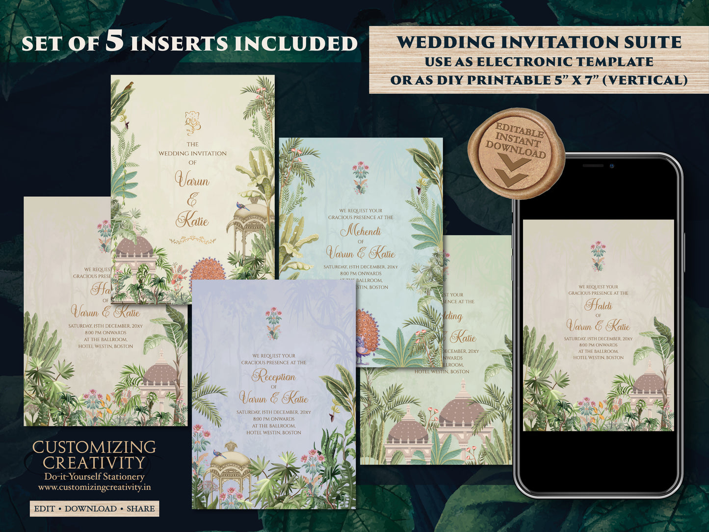 Indian wedding invitation Digital Hindu Wedding card, Indian wedding card as Indian Wedding invite, Hindu invitation as Hindu wedding invite