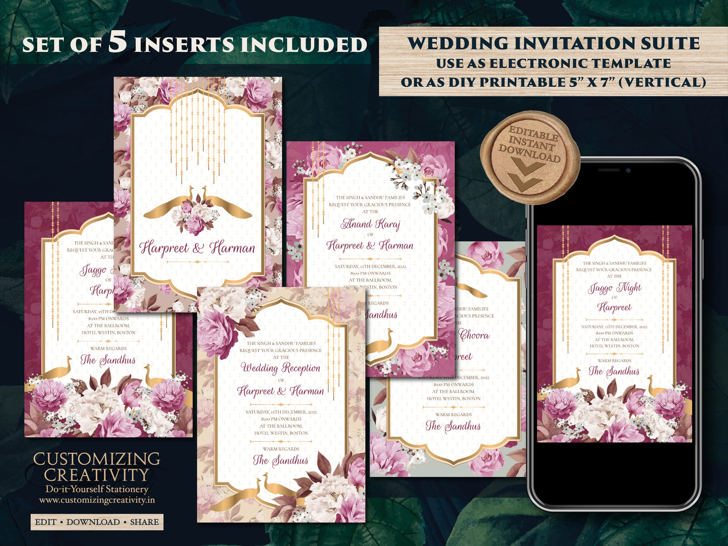 Peacock Invitations as Peacock Wedding cards Indian, Hindu Wedding invites Peacock & Hindu invitation electronic Indian digital wedding card