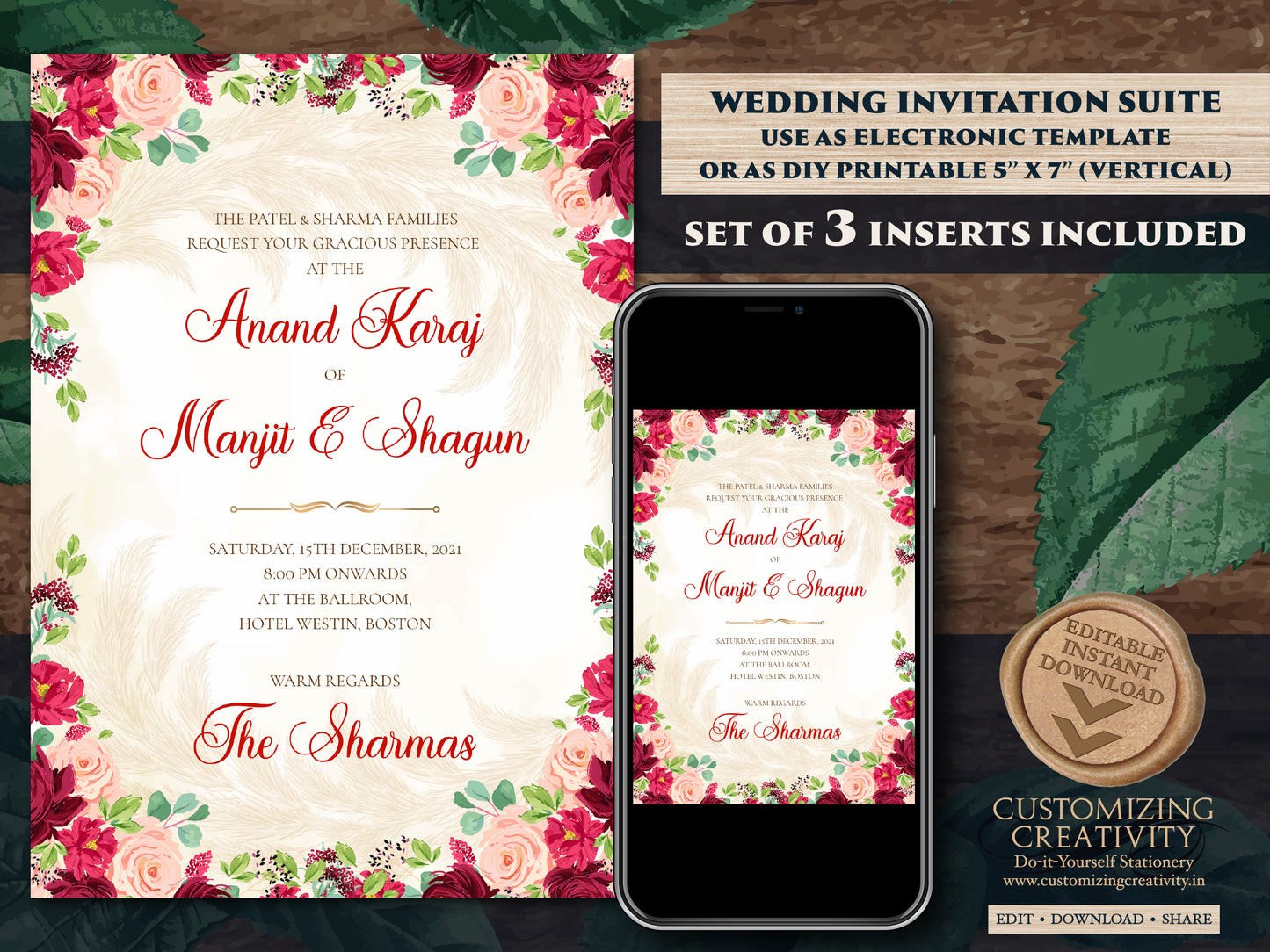 Sikh Wedding Invite & Indian Wedding cards, Anand Karaj cards Sikh as Sikh invitations Indian, Anand Karaj invitation as Punjabi invitations