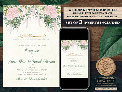 Muslim wedding Invitation Digital Nikkah invite, Islamic wedding Invitation Pakistani & Nikah invitation, Muslim wedding card as Shaadi card