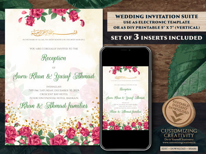 Digital Islamic Walima card Muslim Invitations, Nikkah invite Arabic Invitation & Digital Nikkah cards, Muslim wedding cards as Shaadi cards