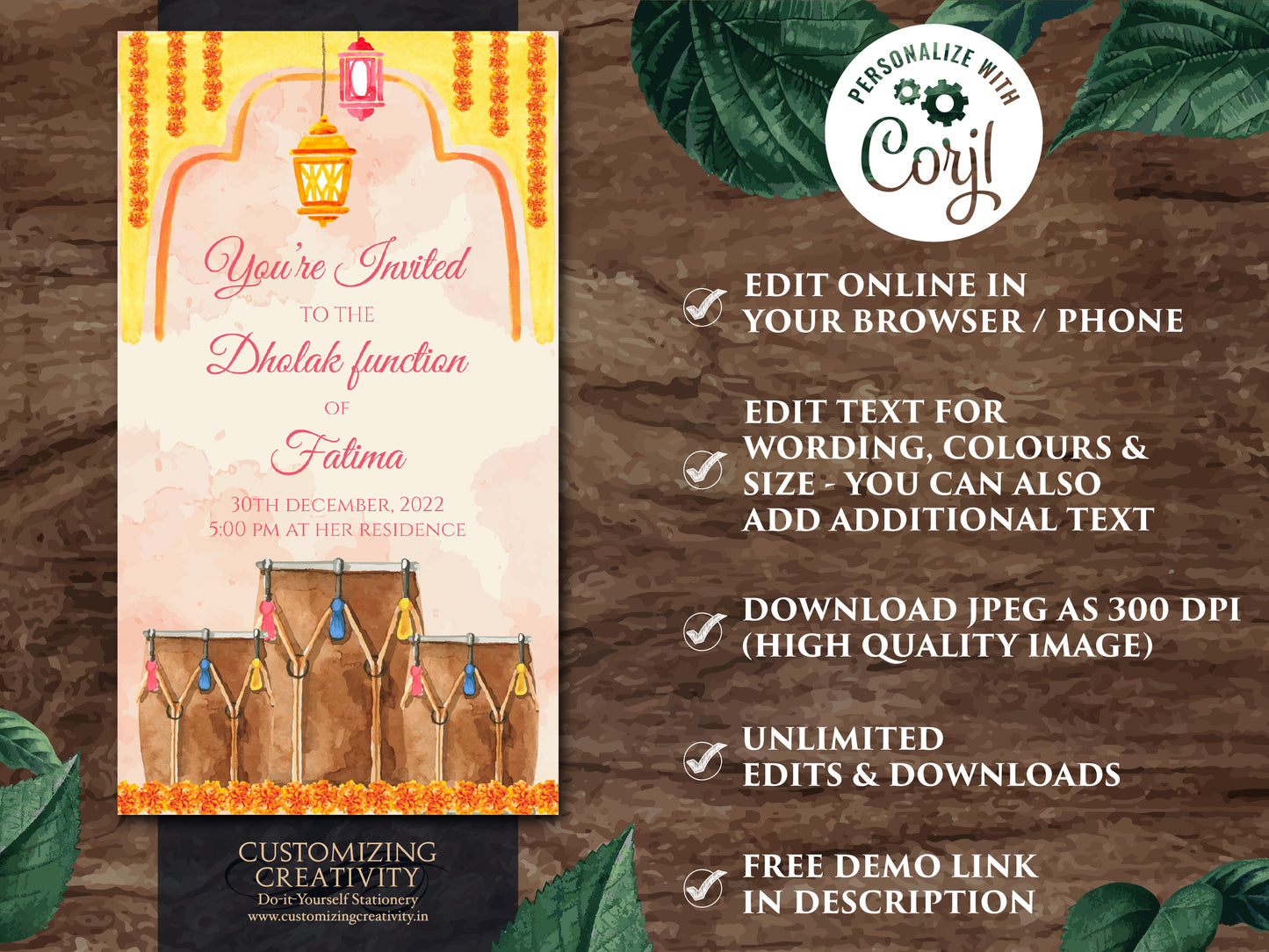 Dholak invitation & Dholki Invites Digital as Dholak night invitations Muslim, Wedding Dholak invite electronic, Wedding Dholki invitations