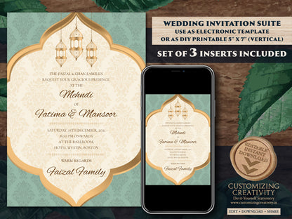 Muslim invitation as Arabic Wedding Card, Nikkah invitation a Muslim Wedding card Pastel, Nikah invite a Arabic invite, Muslim Mehndi invite