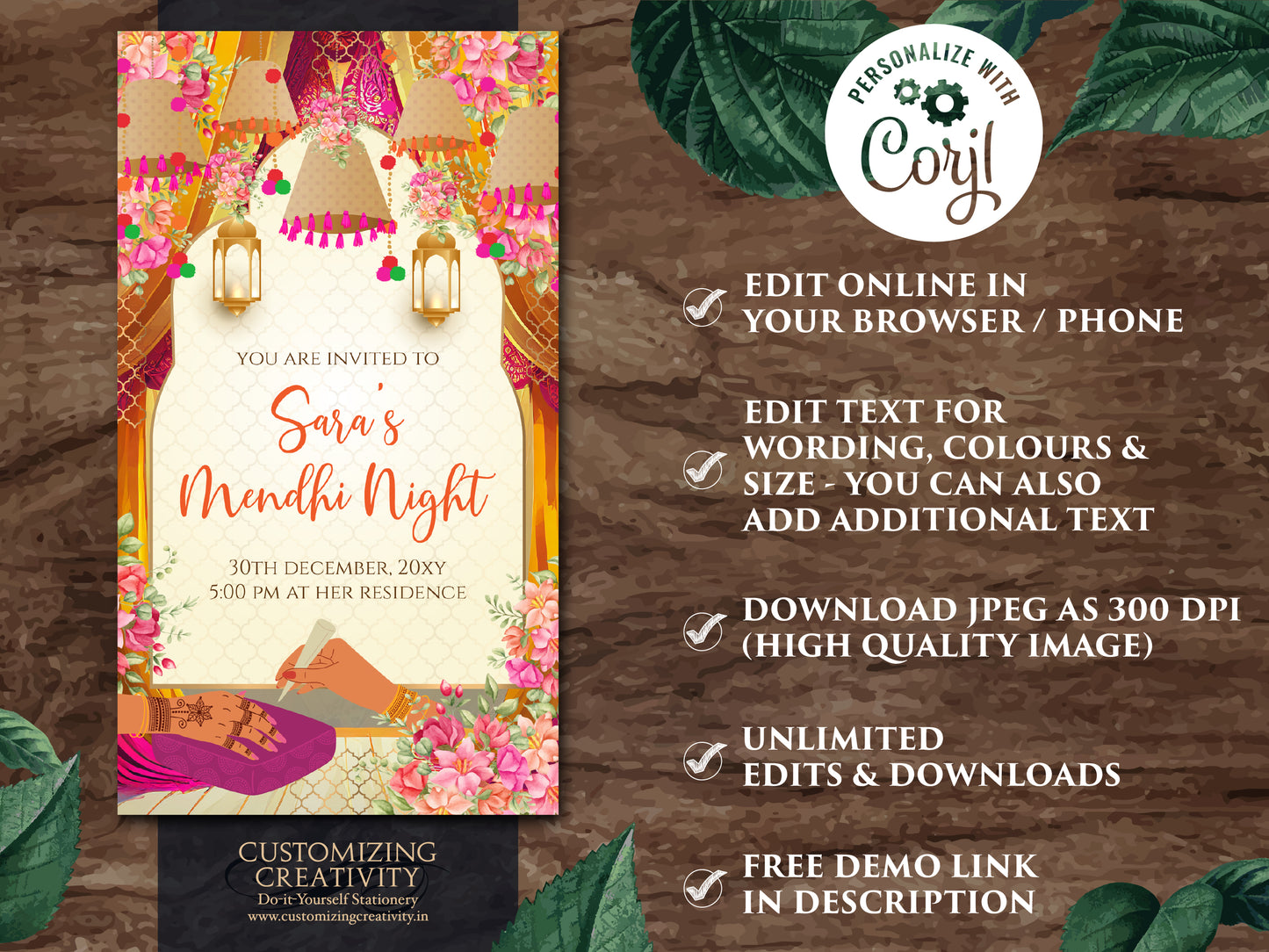 Mehndi invite Digital Mehendi invitation, Mehndi invitations Digital Dholki invite & Mendhi Night invite as Dholki invitations Mehndi cards