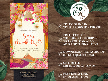Mehndi invite Digital Mehendi invitation, Mehndi invitations Digital Dholki invite & Mendhi Night invite as Dholki invitations Mehndi cards