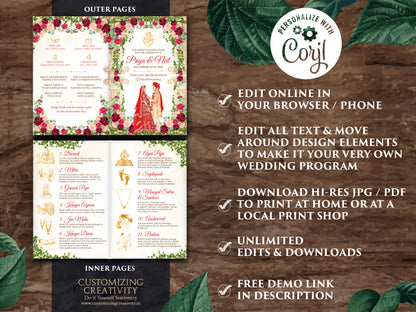 Hindu Ceremony Program & Indian Wedding program guide, Gujarati Wedding program template Hindu as Hindu Wedding guide, Hindu Wedding Program