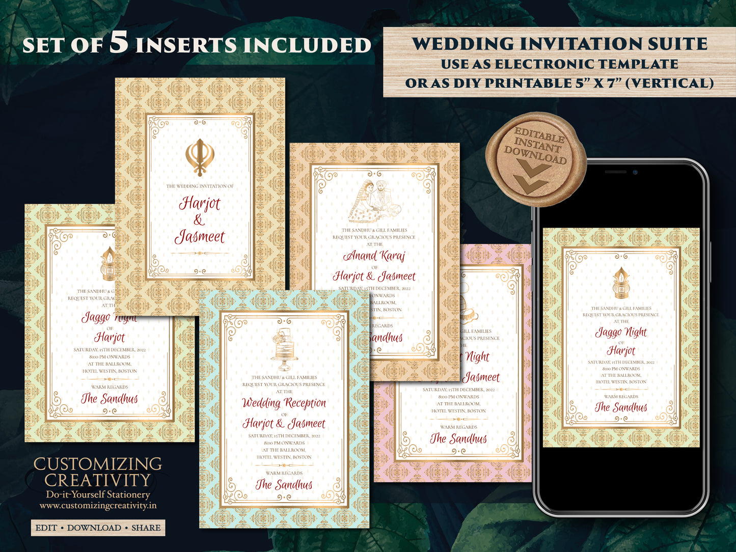 Sikh Wedding cards as Indian Wedding invitations Pastel, Anand Karaj Wedding cards Sikh & Sikh invitations Indian, Anand Karaj invite Indian