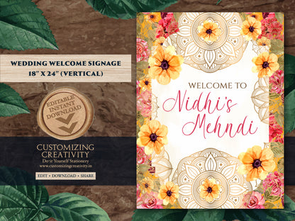Mehendi decor sign as Mehendi signs, Mendhi Welcome signs, Mehndi Welcome signs & Mendhi decor sign, Mehndi Decor Signs as Mehndi poster