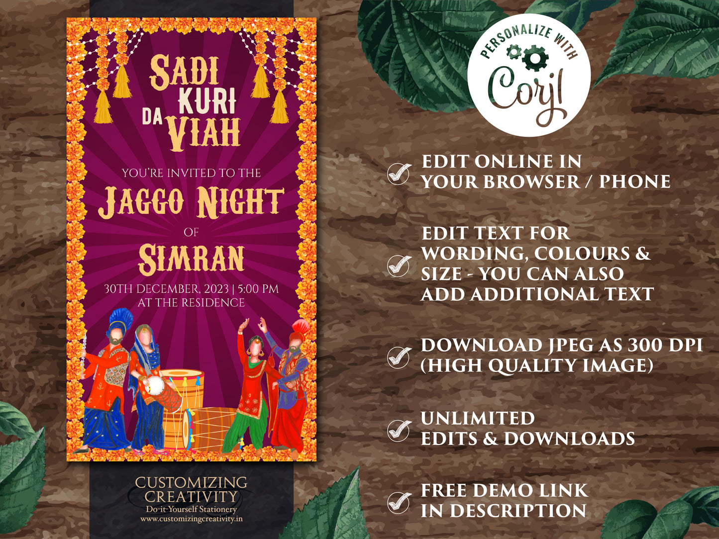 Jago invitation Digital as Jago invites, Digital Jaggo cards Jaggo invite as Jaggo invitations, Jaggo Night invites as Jaggo Wedding invite