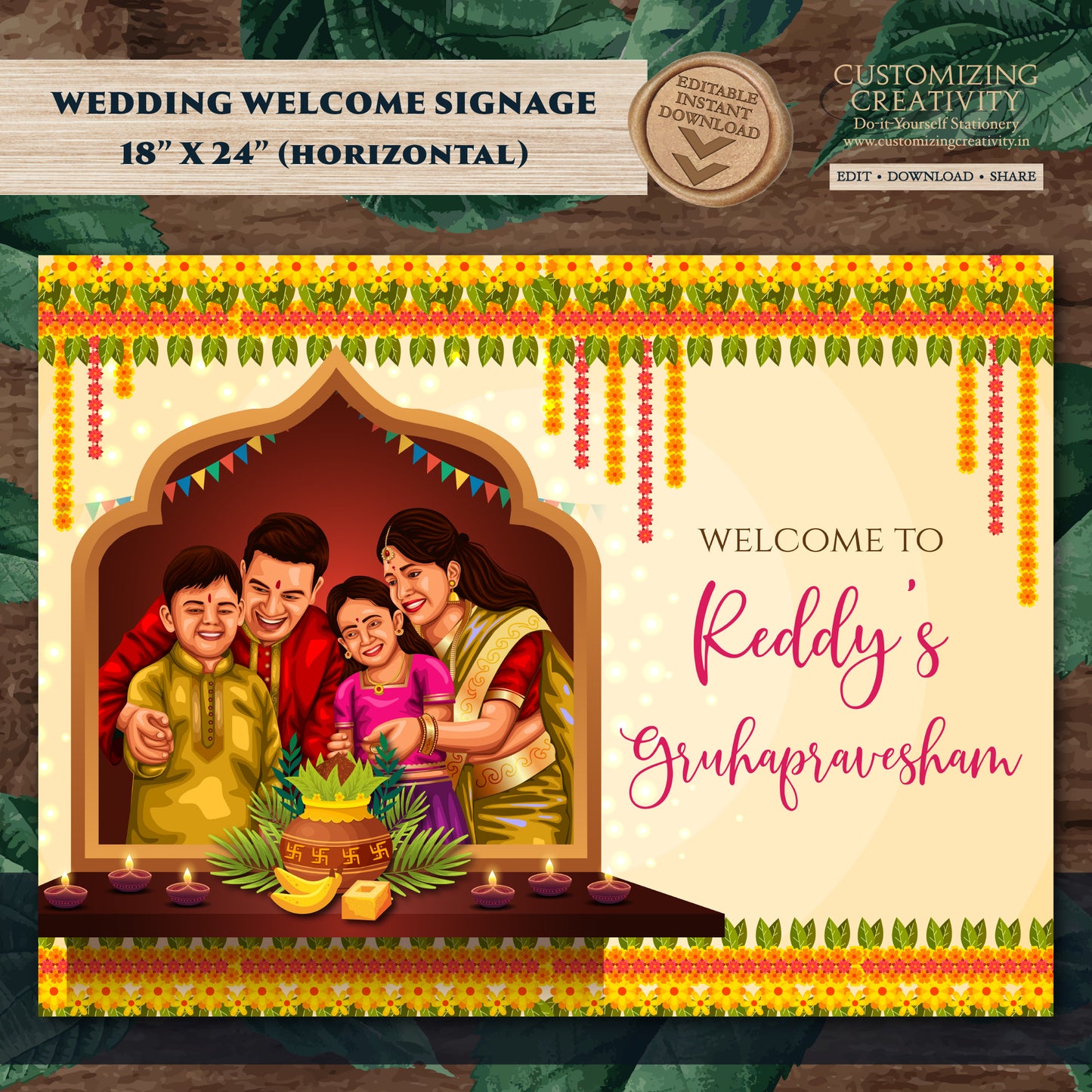 Indian Housewarming welcome sign Gruhapravesam Welcome sign, Grihapravesh Welcome sign & Gruhapravesam signs, Indian Housewarming signs
