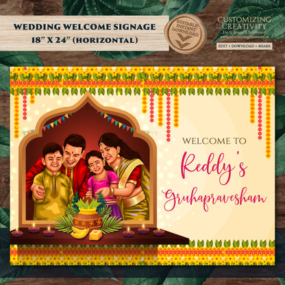 Indian Housewarming welcome sign Gruhapravesam Welcome sign, Grihapravesh Welcome sign & Gruhapravesam signs, Indian Housewarming signs