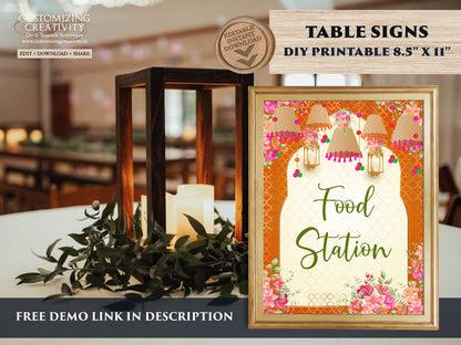 Desi Food station sign Indian Food stall sign & Food signs for Indian Wedding decor, Indian wedding food signs as Indian favour sign Mehndi