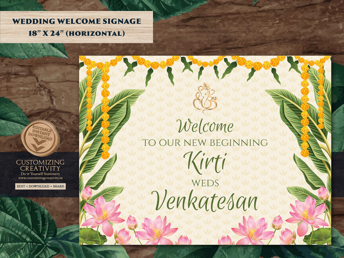 South Indian Wedding Signs, Tamil Welcome signs, Indian Welcome Tamil sign & Welcome South Indian sign as Welcome Telugu Wedding sign Indian