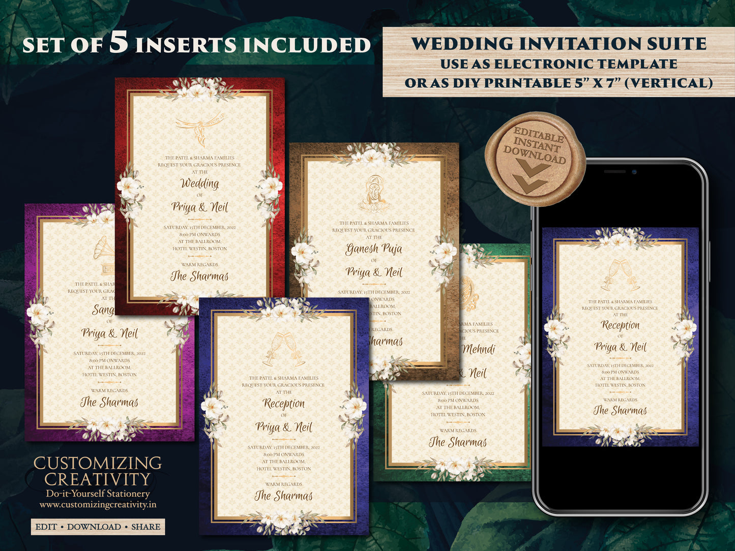 Indian invitation Digital wedding card & Indian Invite, Gujarati Wedding invites as Hindu Wedding card Gujrati, Gujarati kankotri invitation