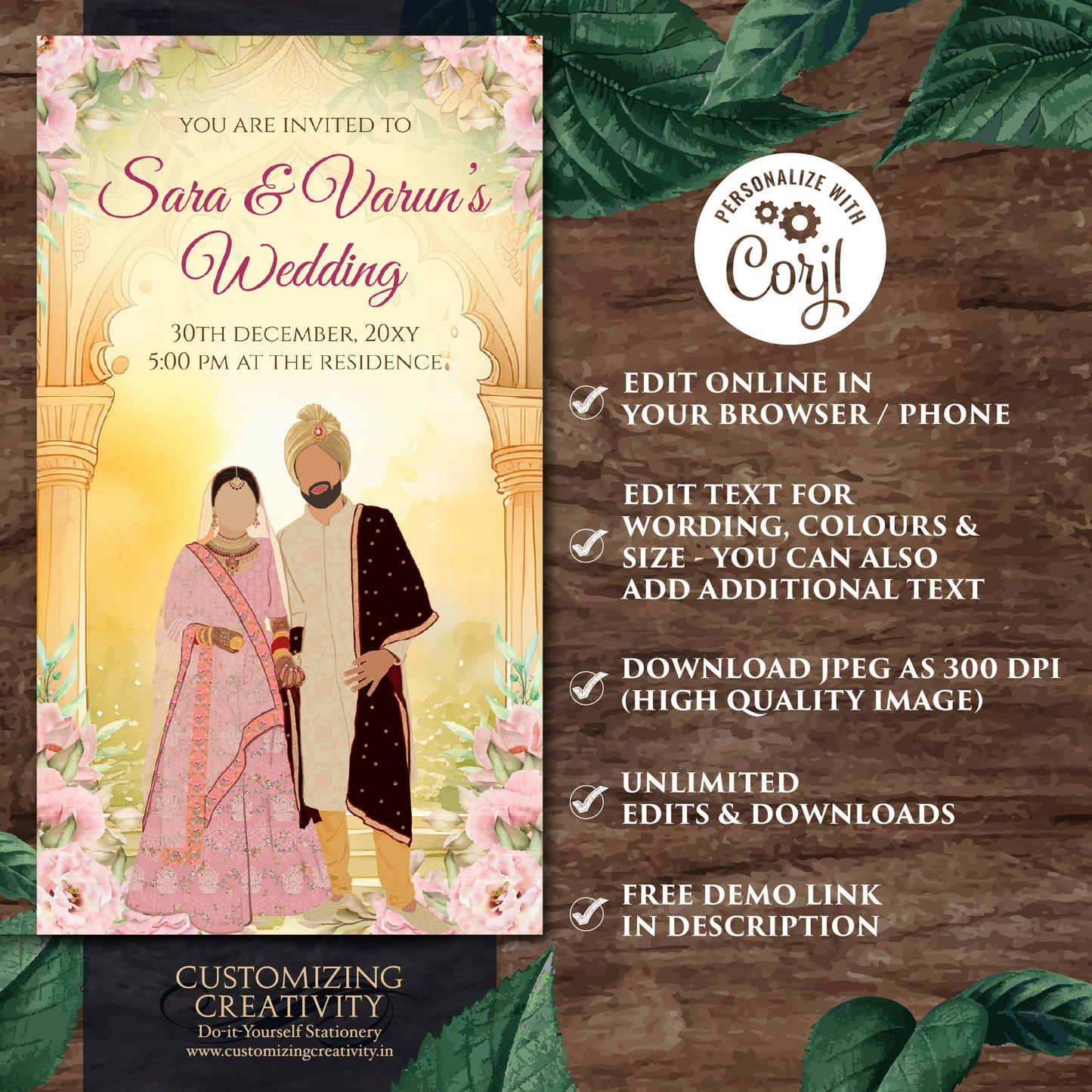 Digital Indian Wedding invite Hindu invitation, Hindu wedding invite as Hindu Wedding cards, Indian Wedding invitation & Indian wedding card