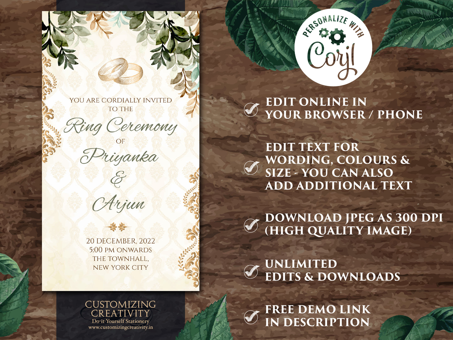Digital Ring Ceremony invitations & WhatsApp Engagement invite Indian, Ring Ceremony card Digital as template Engagement invites Electronic