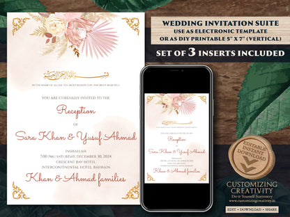 Nikkah invitation & Pakistani Wedding invite Muslim, Muslim wedding cards Islamic as Nikkah cards, Digital Muslim Wedding Invitation Islamic