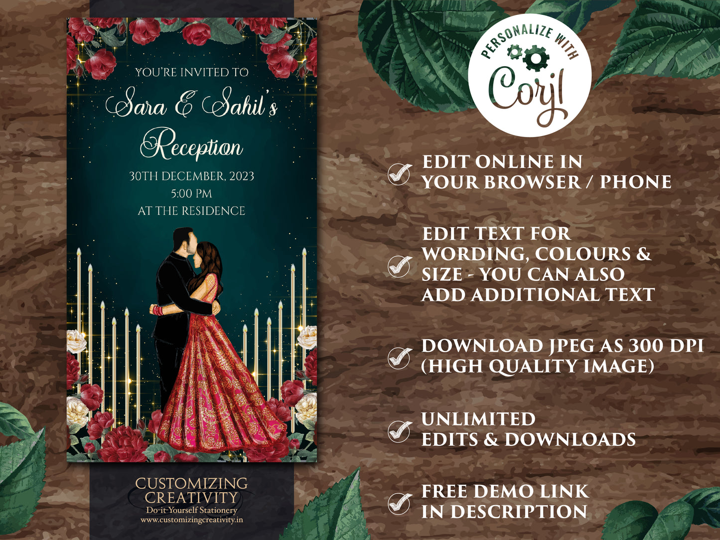 Indian Reception invitation as Reception invites, Indian Wedding card & Indian invitations, Indian Wedding invites as Digital Reception card