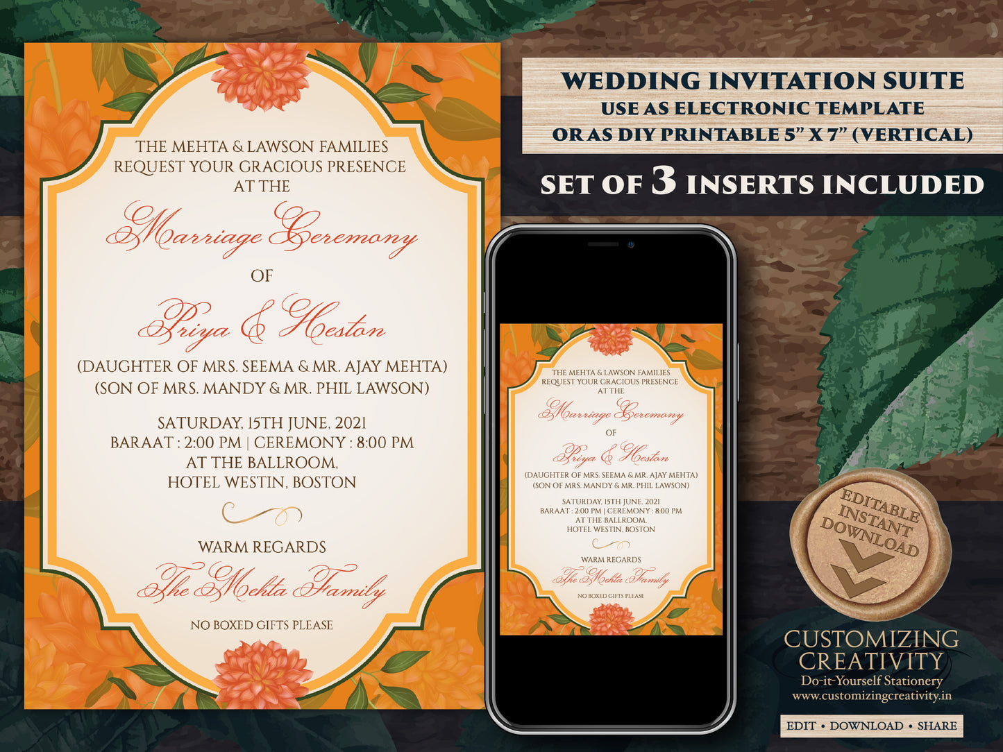 Marigold invitations Wedding as Indian invites Marigold, Orange Wedding card & Marigold Shaadi card Hindu, Hindu invitations Indian Wedding