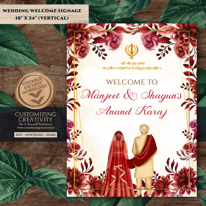 Anand Karaj welcome signs Punjabi Wedding Signs, Anand Karaj Signs & Sikh Wedding welcome Sign, Sikh Welcome signs as Punjabi Welcome Signs