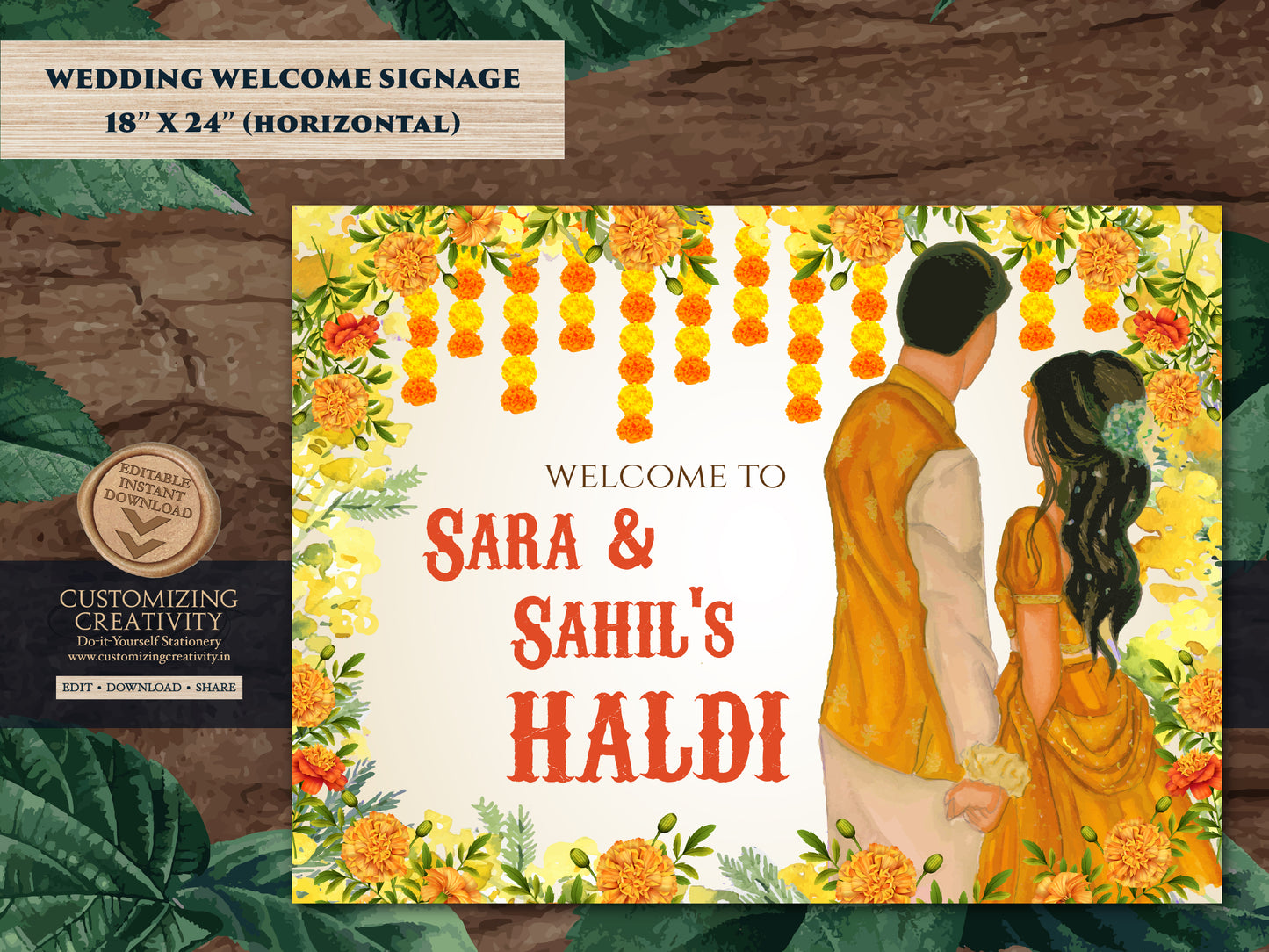 Haldi decoration as Haldi decor, Couple Haldi signages & Pithi signages, Holud signages Welcome to Haldi ceremony Sign as Haldi Welcome Sign
