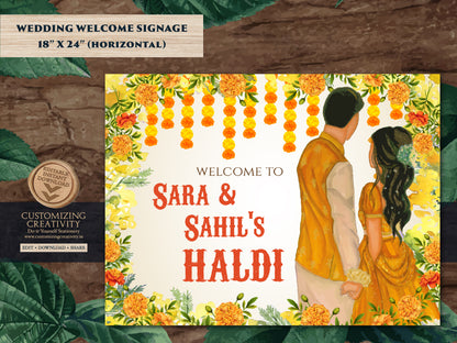 Haldi decoration as Haldi decor, Couple Haldi signages & Pithi signages, Holud signages Welcome to Haldi ceremony Sign as Haldi Welcome Sign