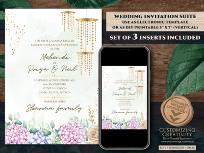 Hindu invitations Wedding a Floral invitation cards Hindu wedding, Pastel Indian Invites, Floral Wedding Invite Indian & Sikh Wedding Invite